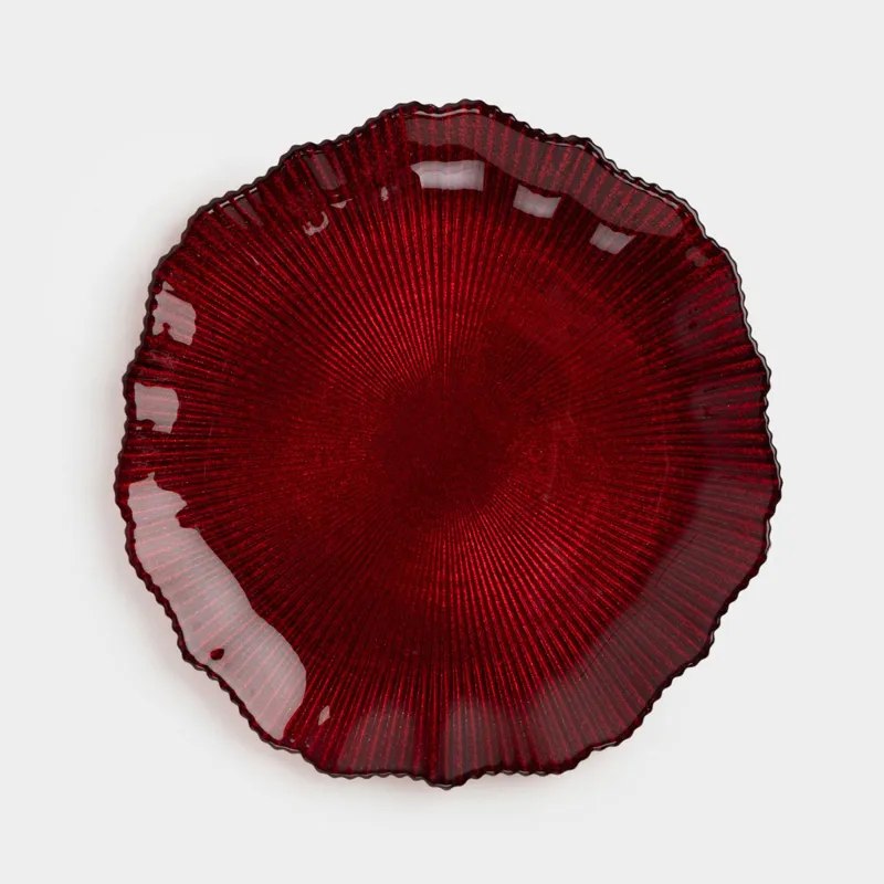 Тарелка обеденная, 28 см, стекло Р, красная, Ribby color