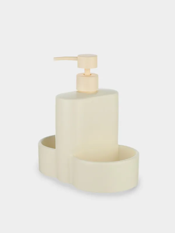Диспенсер для моющего средства, 380 мл, органайзер, 2 отделения, керамика, молочный, Galori, image-1