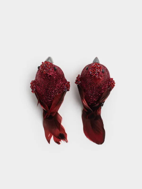 Украшение декоративное, 10 см, 2 шт, на клипсе, пенопласт/перо, красное, Птица, Birds NY, image-3