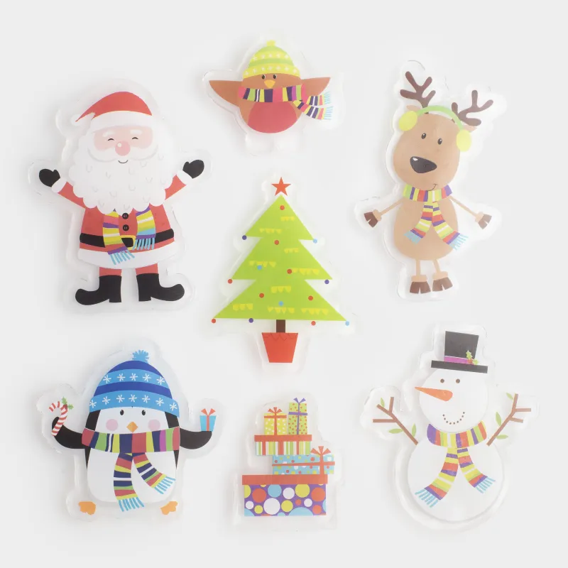 Набор наклеек, 19х19 см, многоразовые, термопластик, Санта с друзьями, Christmas decal