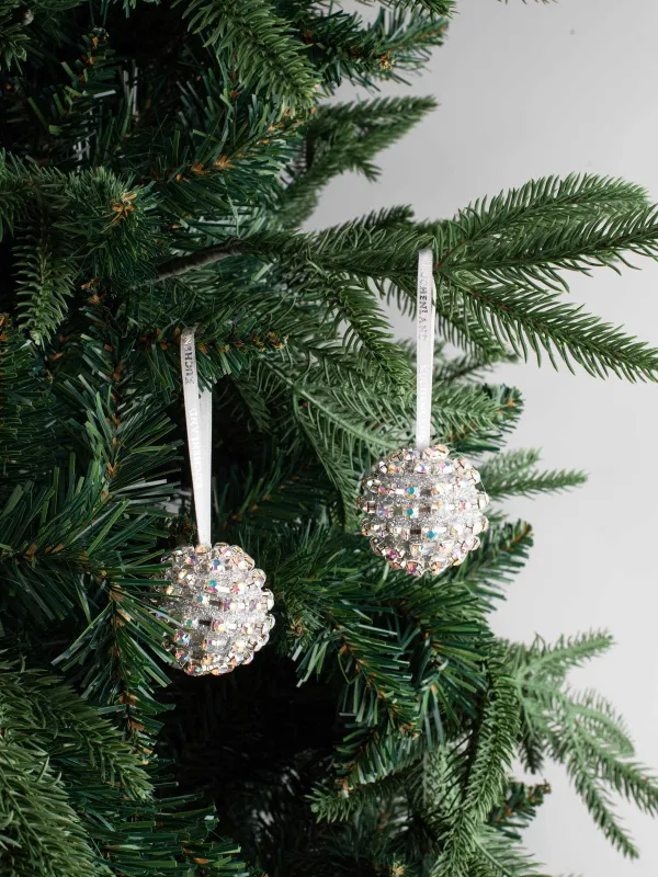 Игрушка елочная, 4 см, 2 шт, пластик, перламутр, Шар в стразах, Ball sparkle, image-2