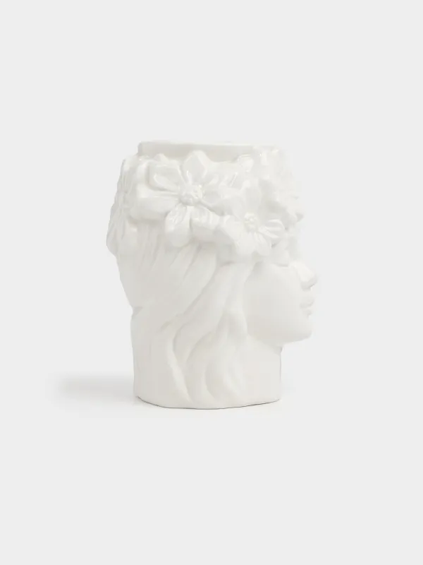 Подставка для косметических кистей, 14 cм, керамика D, молочная, Лицо в цветах, Face flowers, image-2