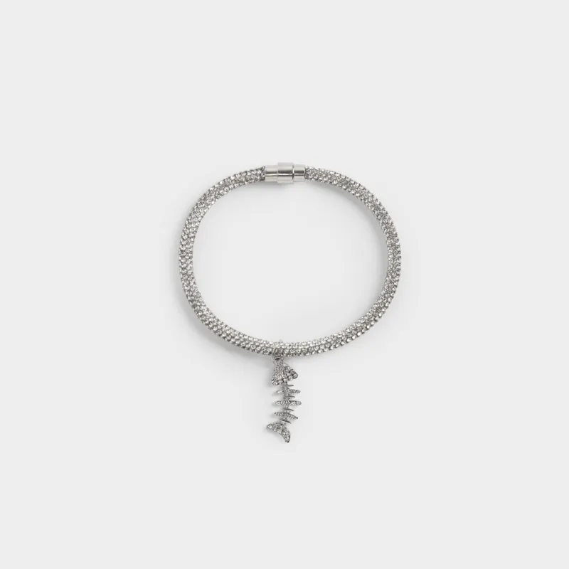 Ошейник для животных, 27 см, декоративный, металл/стразы, серебристый, Рыбка, Crystal pet