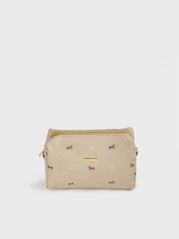 Косметичка, 19х14 см, полиуретан, бежевая, Лошади, Beauty horse, image-1