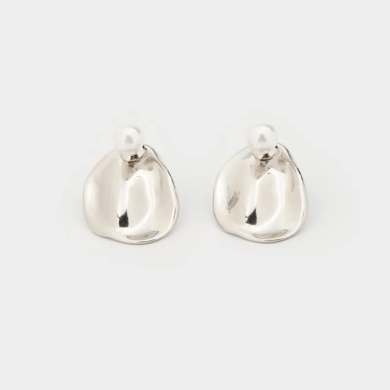 Серьги-пусеты, 2,2 см, 2 шт, металл/пластик, серебристые, Мятый эффект, Jewelry