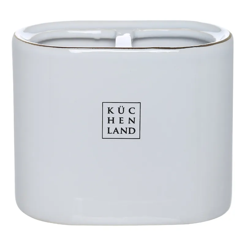 Стакан для зубных щеток, 12 см, керамика, бело-золотистый, Freya