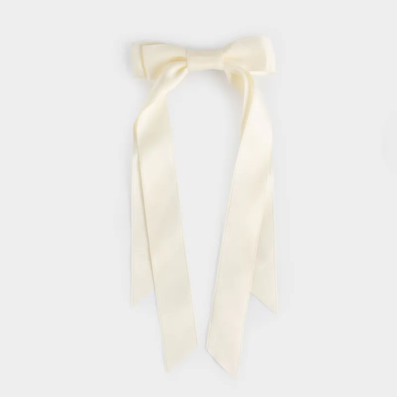 Заколка для волос, 24 см, детская, сатин/металл, молочная, Бант, Silk