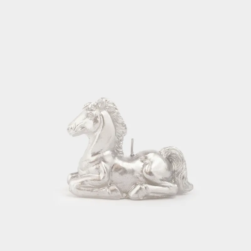 Свеча, 9x7 см, с блестками, серебристая, Лошадь, Horse silver