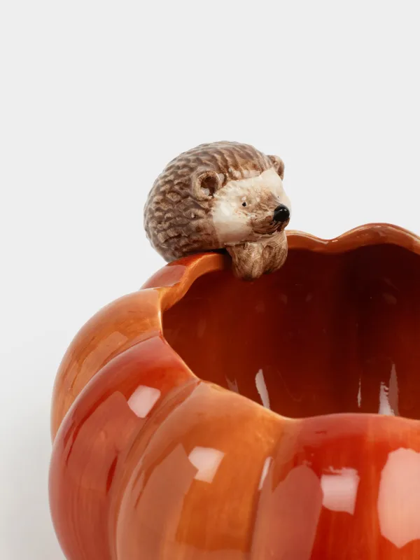 Конфетница, 19х14 см, керамика D, оранжевая, Еж и белка на тыкве, Forest symphony, image-3