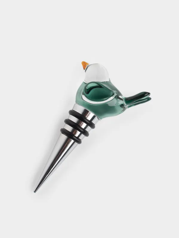 Пробка для винной бутылки, 10 см, металл/стекло, Голубая птица, Birds, image-1