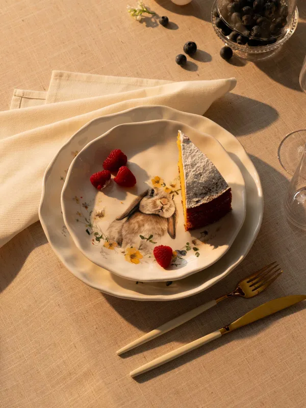 Тарелка закусочная, 23 см, керамика D, белая, Кролик с цветами, Natural Easter, image-6