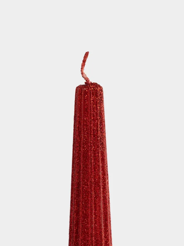 Свеча, 25 см, тонкая, с блестками, Ribbed candle, image-2