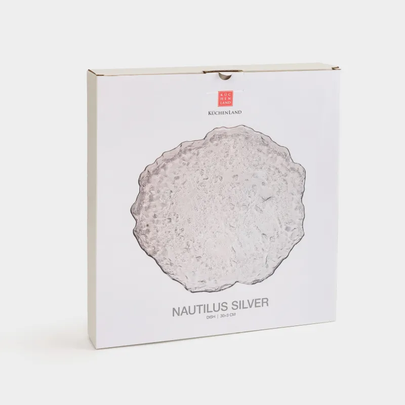 Блюдо, 30 см, стекло, с серебристым кантом, Nautilus silver, image-4
