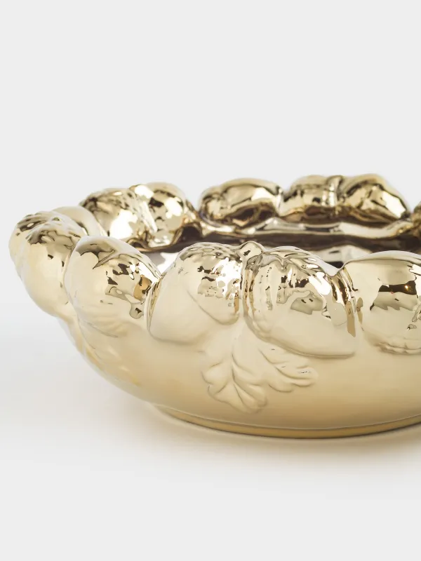 Ваза для фруктов, 30х10 см, керамика, золотистая, Желуди, Golden glow, image-1