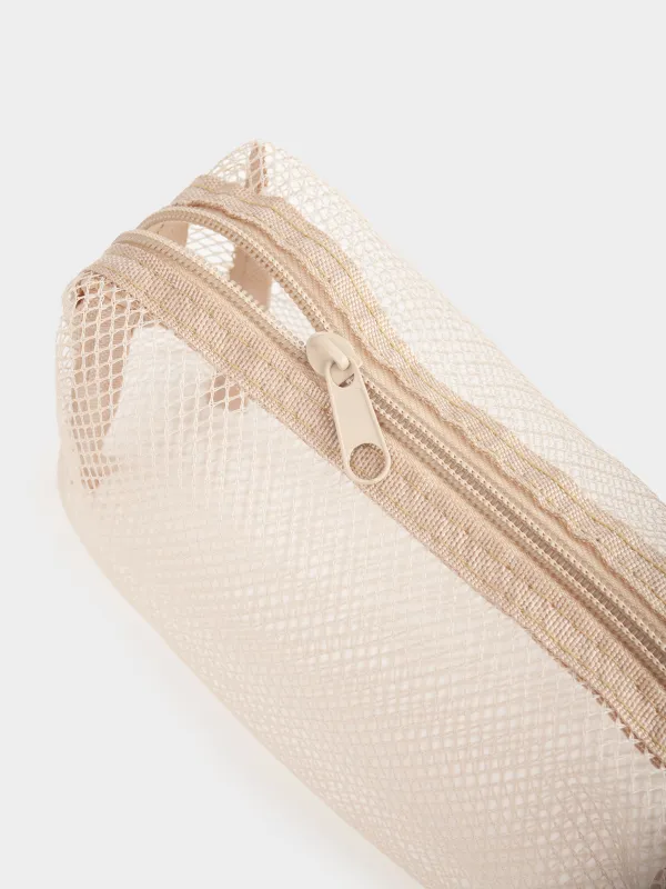 Косметичка, 18х12 см, полиэстер, бежевая, Сетка, Easy Travel, image-3