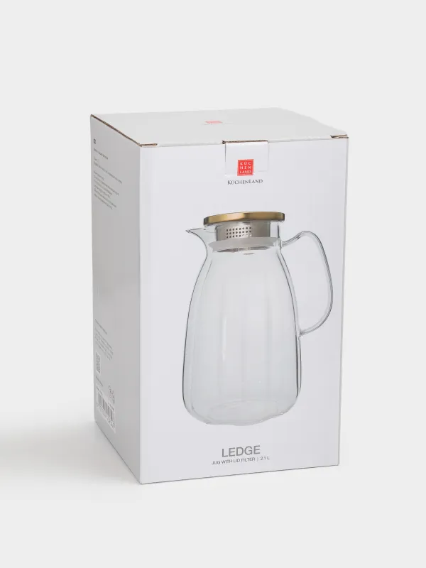 Кувшин, 2,1 л, с крышкой-фильтром, стекло Б/сталь, Ledge, image-4