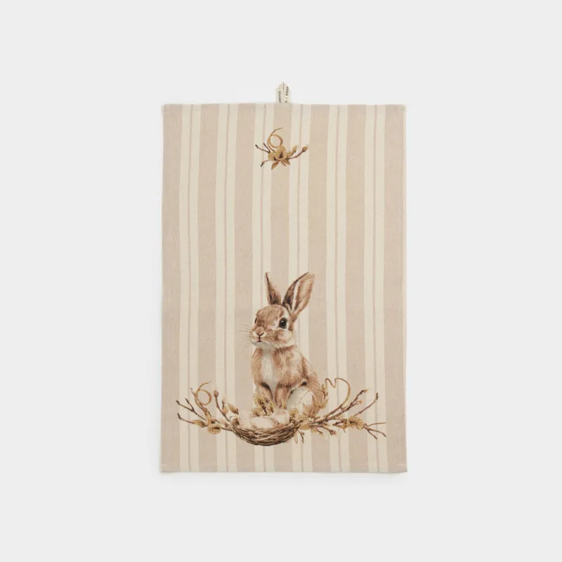 Полотенце кухонное, 40х60 см, хлопок, бежевое, Пасхальный кролик, Rabbit Easter