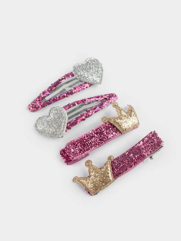 Набор заколок для волос, 5 см, 4 шт, детский, пластик/металл, фиолетовый, Корона/Сердце, Gracile, image-1