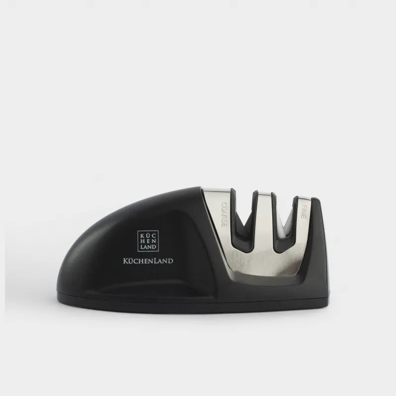 Точило для ножей, 10 см, два этапа заточки, пластик/сталь, черное, овал, Accessories