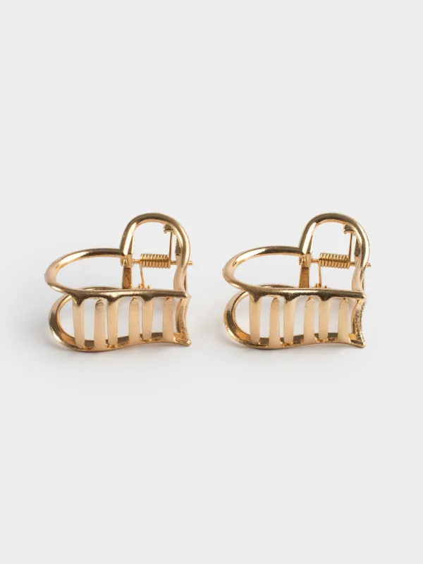 Заколка для волос, 2 см, 2 шт, металл, золотистая, Сердце, Fantastic gold, image-1