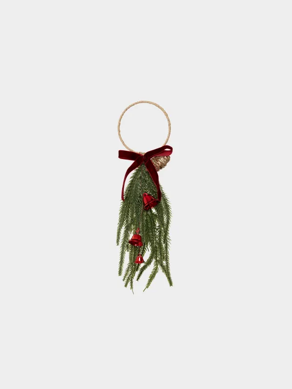 Композиция новогодняя, 40 см, подвесная, Ель с колокольчиками, Conifer decor, image-0