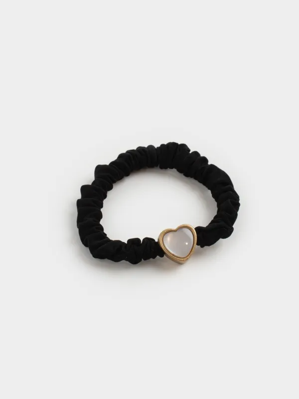 Резинка для волос, 6 см, сатин/пластик, черная, Сердце, Silk, image-1