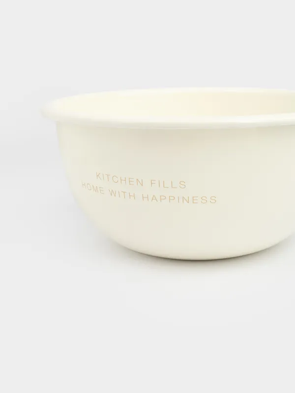 Миска, 2,4 л, металл эмалированный, молочная, с золотистым кантом, Домик, Enamel, image-2