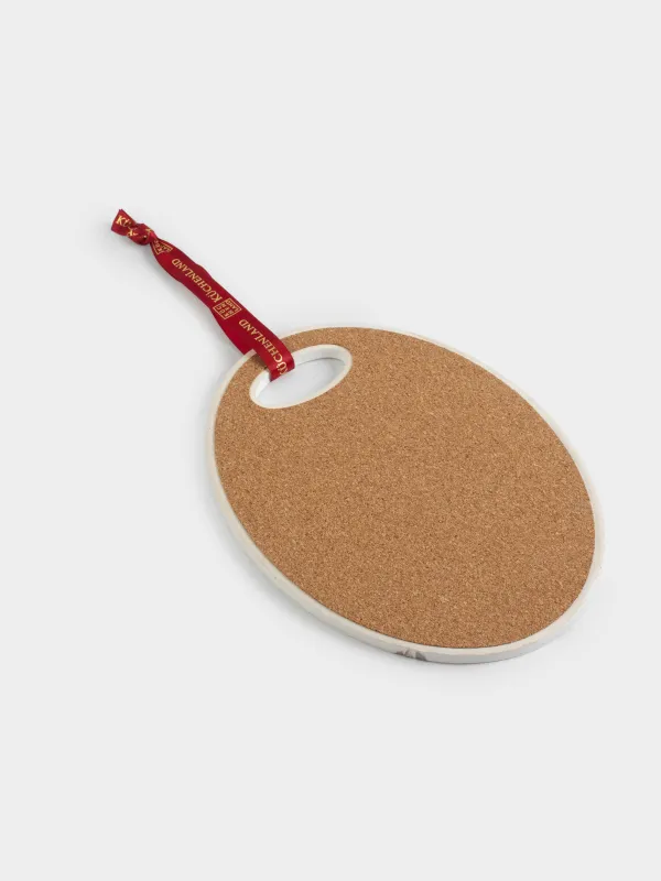 Подставка под горячее, 15x20 см, керамика/пробка, овальная, белая, Лошади в шарфах, Horse trio, image-2