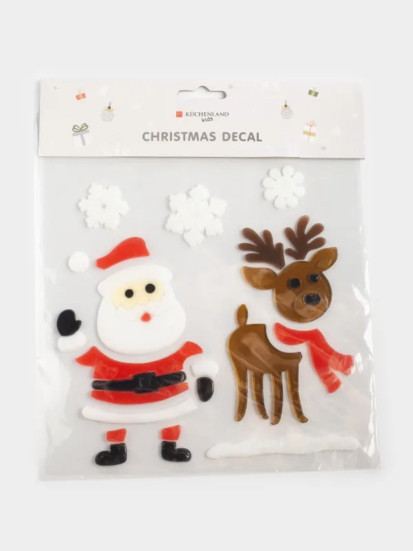 Набор наклеек, 19х19 см, многоразовые, термопластик, Санта и олень, Christmas decal, image-1