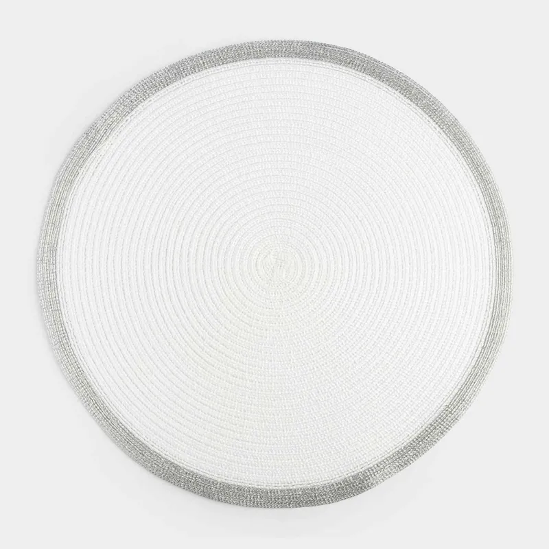 Салфетка под приборы, 38 см, полиэстер, круглая, белая, Серебристая кайма, Rotary rim