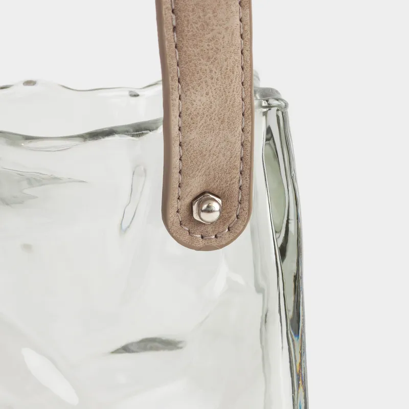 Ваза для цветов, 18 см, декоративная, с ручкой, стекло/полиуретан, серая, Сумка, Crumple color, image-2