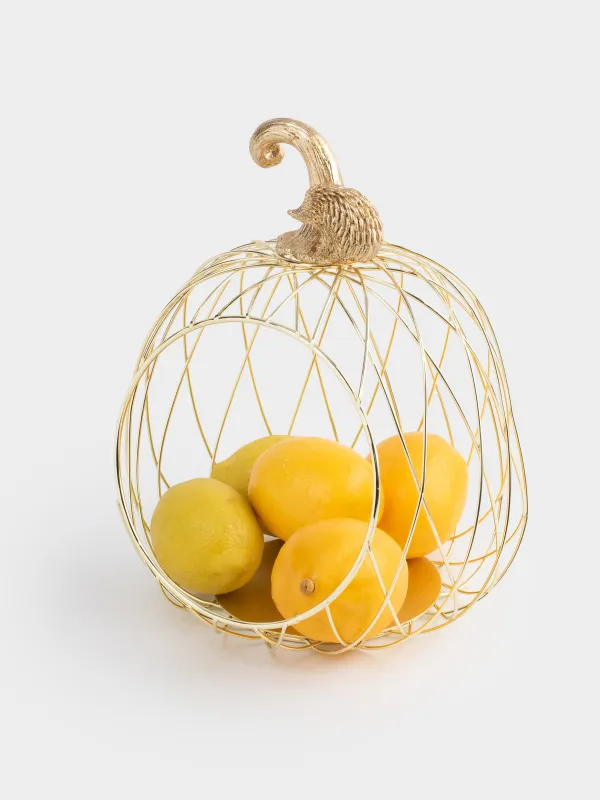 Корзина для фруктов, 24х24x26 см, металл/полирезин, золотистая, Тыква, Twist gold, image-4