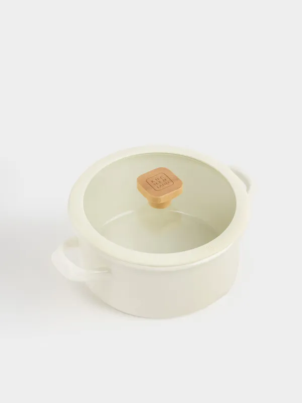 Кастрюля, 20 см, 2,9 л, с крышкой, металл эмалированный/дерево, молочная, Enamel wood, image-1