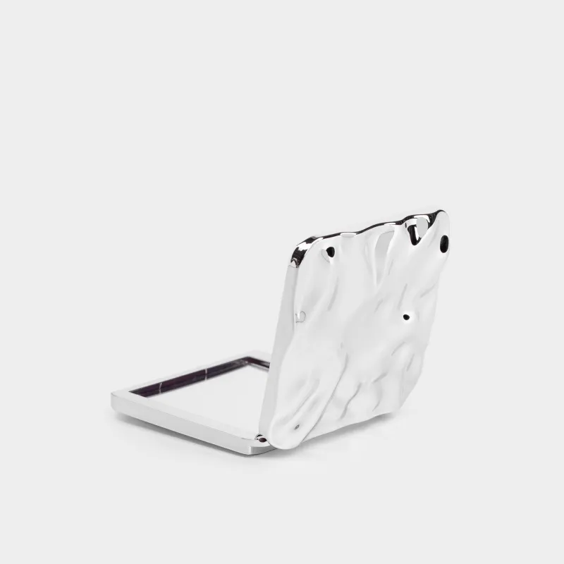 Зеркало карманное, 8x8 см, двустороннее, сталь, серебристое, Волны, Wave