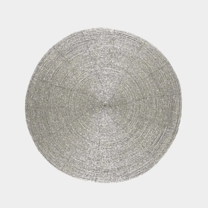 Салфетка под приборы, 36 см, бисер, круглая, светло-серебристая, Shiny beads