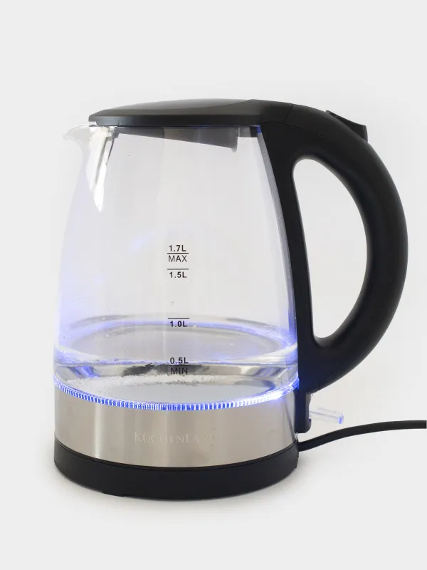 Чайник электрический, 1,7 л, 1850-2200 Вт, стекло Б/пластик, с подсветкой, черный, Progress plus, image-7