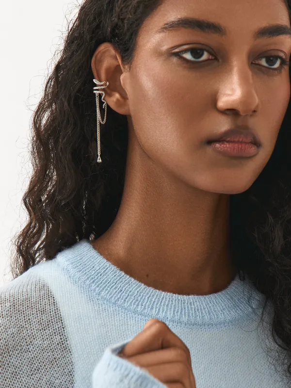 Серьга-кафф, 7 см, с подвеской, металл, серебристая, Змея, Jewelry snake, image-4