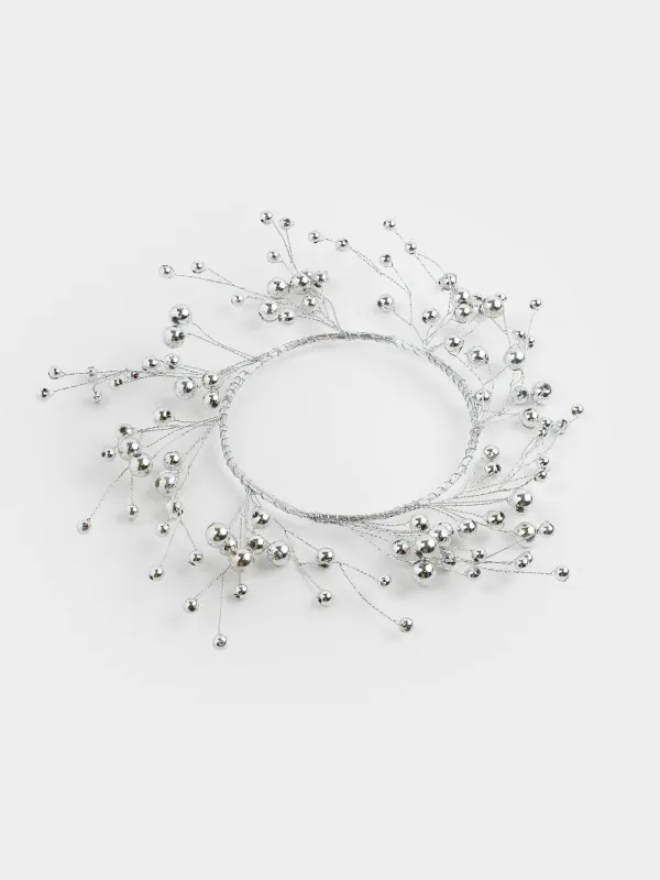 Венок для свечи, 10/20 см, пластик/металл, Серебристые бусины, Balls decor, image-1