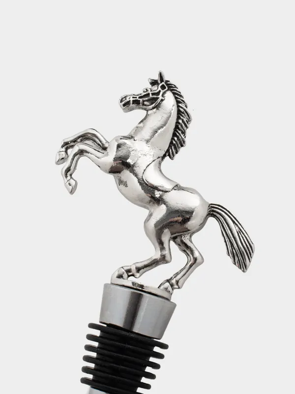 Пробка для винной бутылки, 13 см, металл, серебристая, Конь на дыбах, Horse silver, image-3