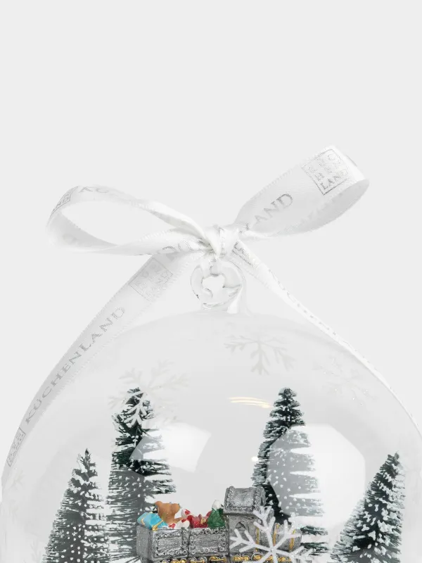 Статуэтка музыкальная, 12 см, с подсветкой, вращающаяся, стекло, серебристая, Шар с поездом, Silver style, image-2