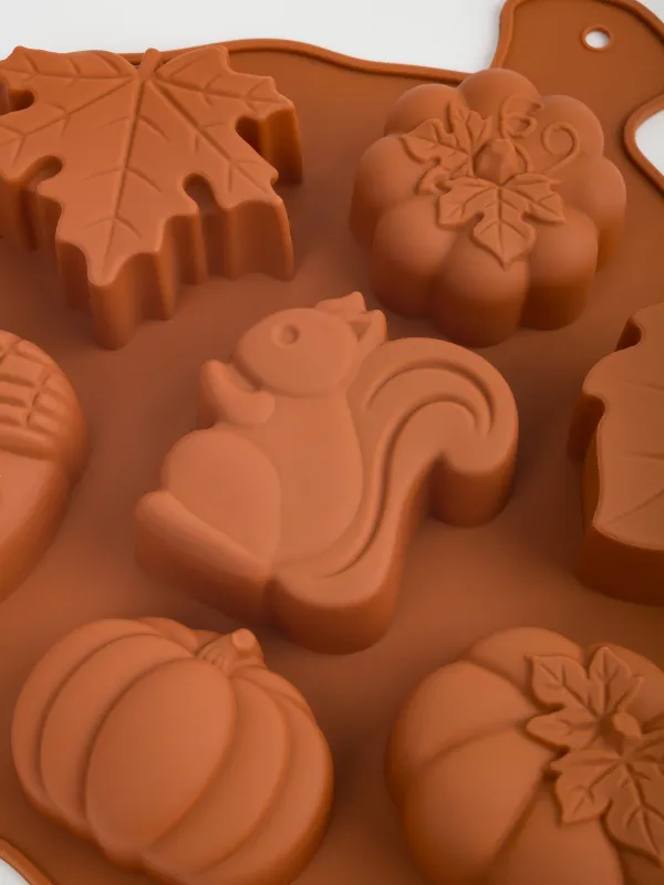 Форма для выпечки кексов, 25х26 см, 7 отд, силикон, оранжевая, Тыква, Bakery color, image-3