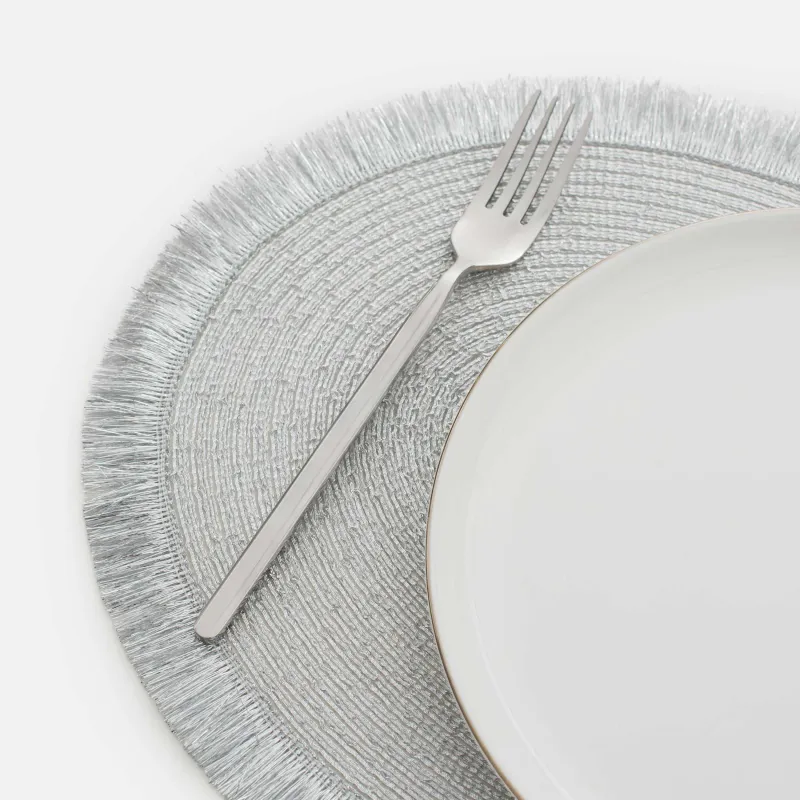 Салфетка под приборы, 30х45 см, с бахромой, полиэстер, овальная, серебристая, Rotary shine, image-3