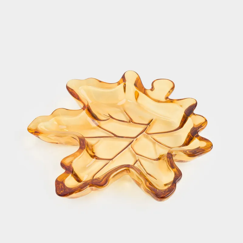 Блюдо, 23х21 см, стекло, янтарное, Кленовый лист, Leaves
