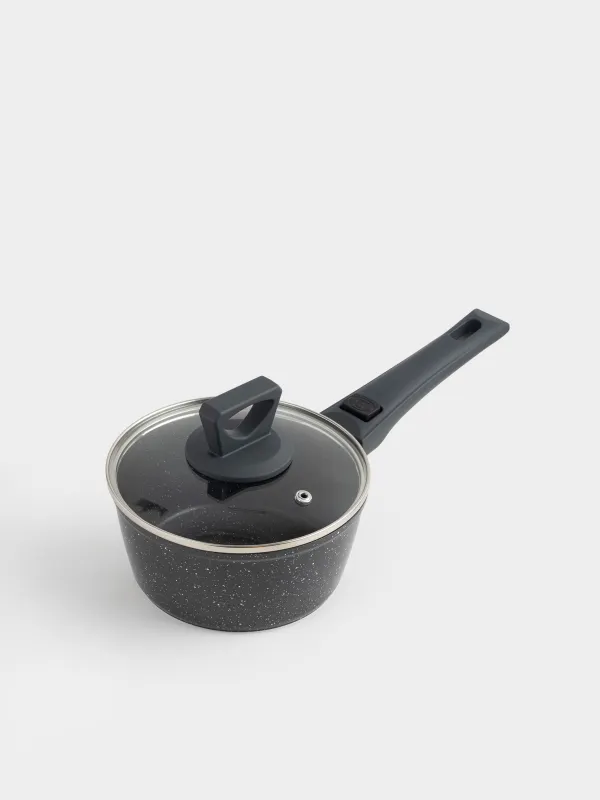 Ковш, 16 см, 1,2 л, с крышкой, съемная ручка, с покрытием, алюминий, черный, Scandia, image-1