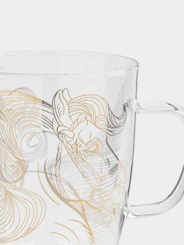 Кружка, 580 мл, стекло Б, золотистая, Лошади, Horse gold, image-2