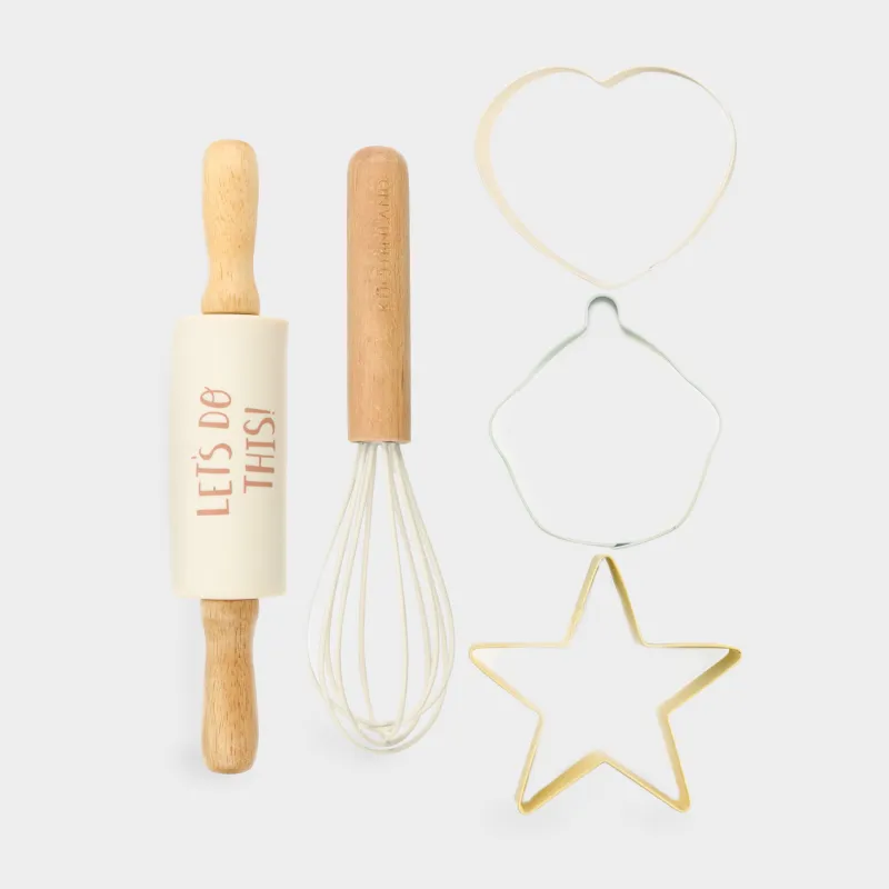 Набор для выпечки, 5 пр, скалка/венчик/формы, силикон/сталь/дерево, Фигуры, Bakery