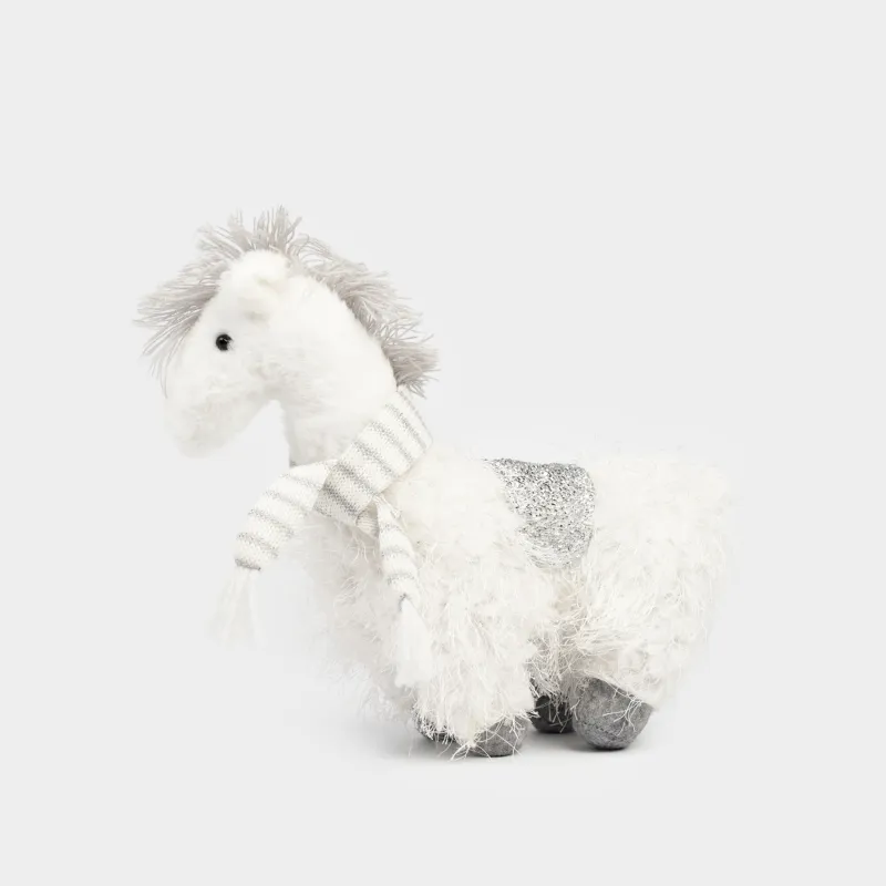 Изделие декоративное, 27 см, мягкое, полиэстер, бело-серебристое, Конь, Figure Christmas fuzz