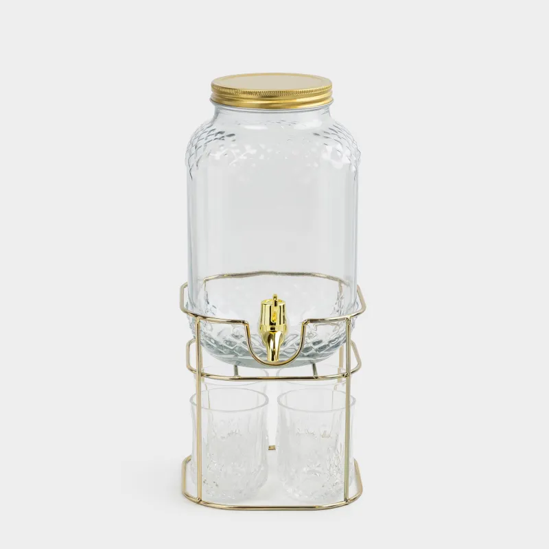 Набор для напитков, 4 перс, 5 пр, диспенсер на подставке, золотистый, стекло/металл, Regale