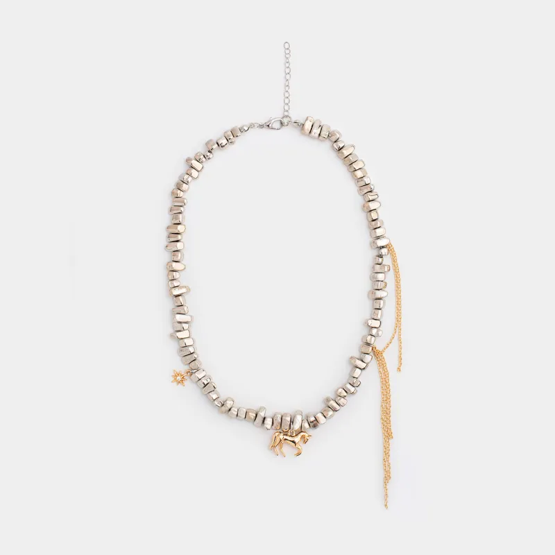 Колье, 46 см, с подвесками, металл, серебристо-золотистое, Лошадь, Jewelry horse