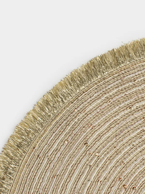 Салфетка под приборы, 38 см, с бахромой и пайетками, полиэстер, круглая, золотистая, Rotary shine, image-4